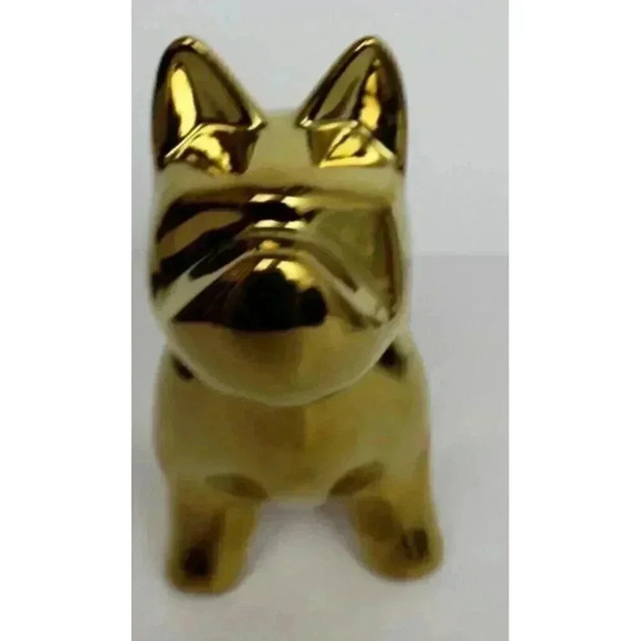 New MCM Retro Gold Ceramic French Bulldog Statue Figurine Room Decor - Picture 2 of 4